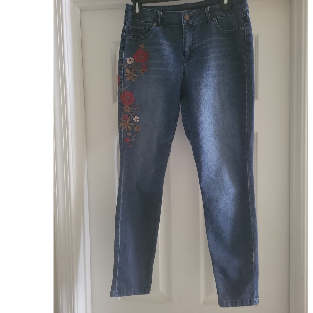 d.jeans Womens Blue Floral Embroidered Skinny Jeans Size 6 Mid Rise Denim